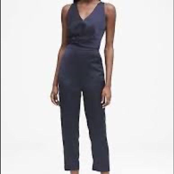 Banana Republic Navy Satin Jumpsuit 